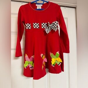 Bonnie Jean Red Dress with Checkered, school and Colorful Bow Accents